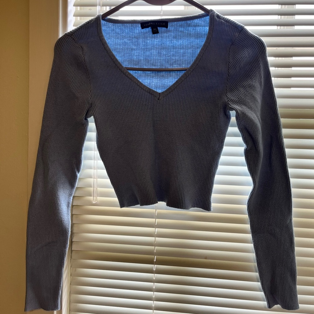 Thin Blue Sweater Crop Top